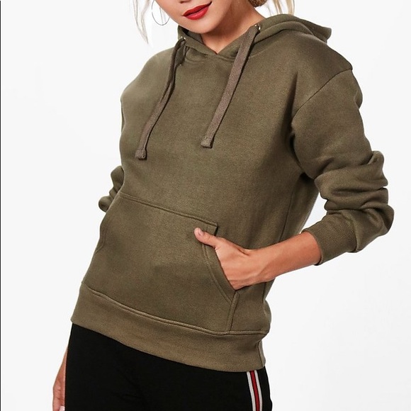 Tops - Army Green Pullover Style Drawstring Hoodie